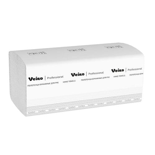 Полотенца для рук V-сложение Veiro Professional Lite, 2 слоя, 190 листов (21*23), цвет белый 