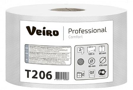 Туалетная бумага в средних рулонах Veiro Professional Comfort, цвет белый, 2 слоя, 125 м 