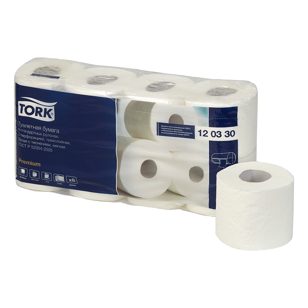Торк туалетная бумага в стандартных рулонах ультрамягкая, категория качества Премиум, 3-сл.