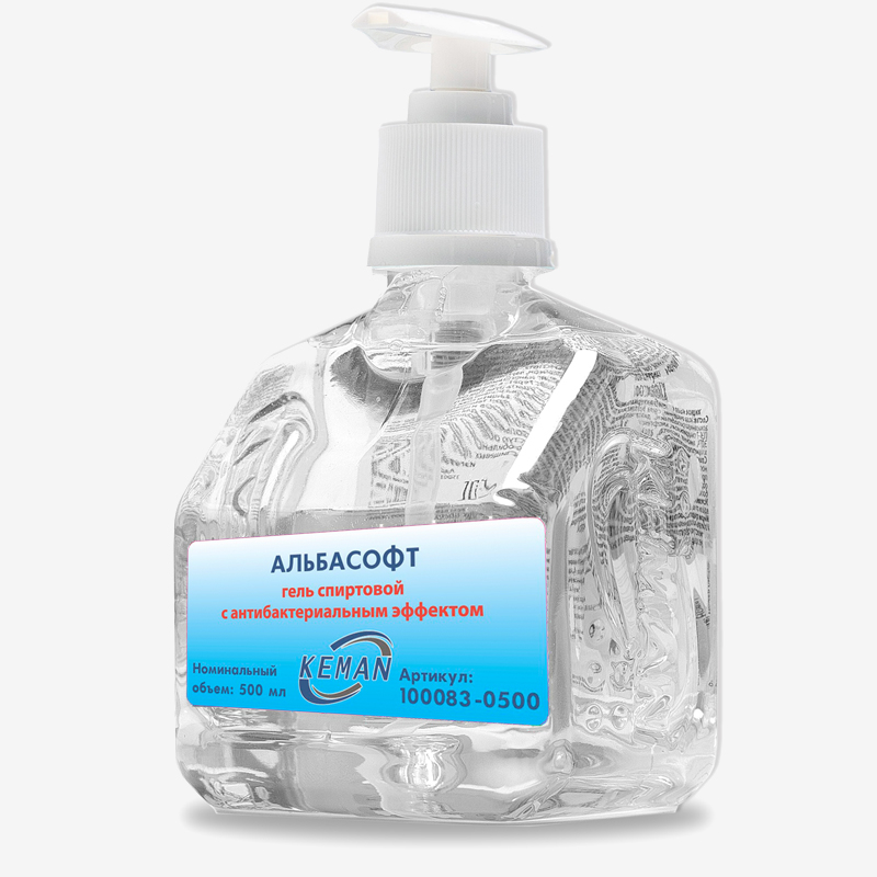 «Альбасофт» гель спиртовой с антибактериальным эффектом, флакон ПЭТ с дозатором 500 мл