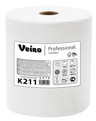 Полотенца бумажные в рулонах Veiro Professional Comfort, цвет белый, 1 слой, длина рулона 150 м (K211)