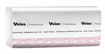 Полотенца для рук V-сложение Veiro Professional Premium, цвет белый, 2 слоя, 200 листов, 210х216 мм 