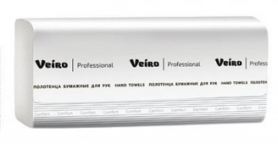Полотенца для рук V-сложение Veiro Professional Comfort, цвет белый, 1 слой, 250 листов, 210х216 мм (KV210)